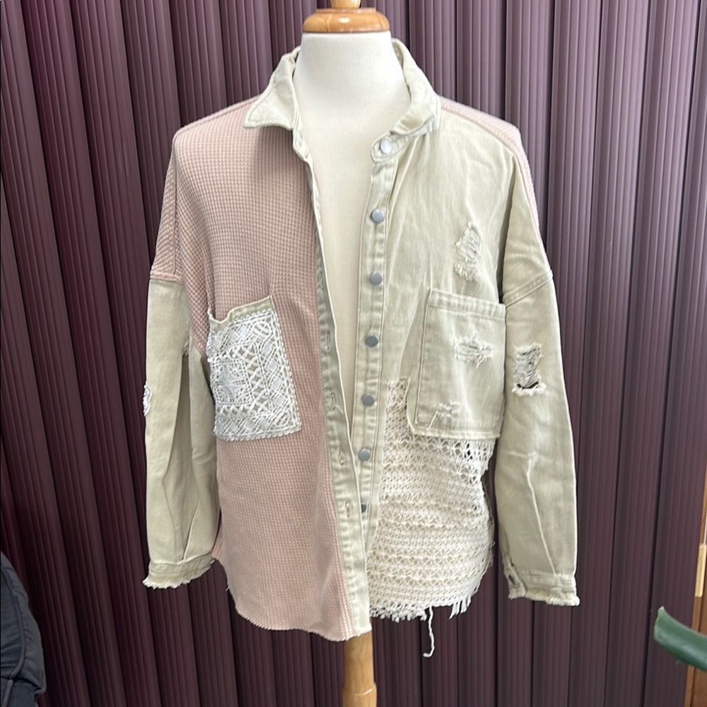POL Tan and Pink Utility Jacket Split Design